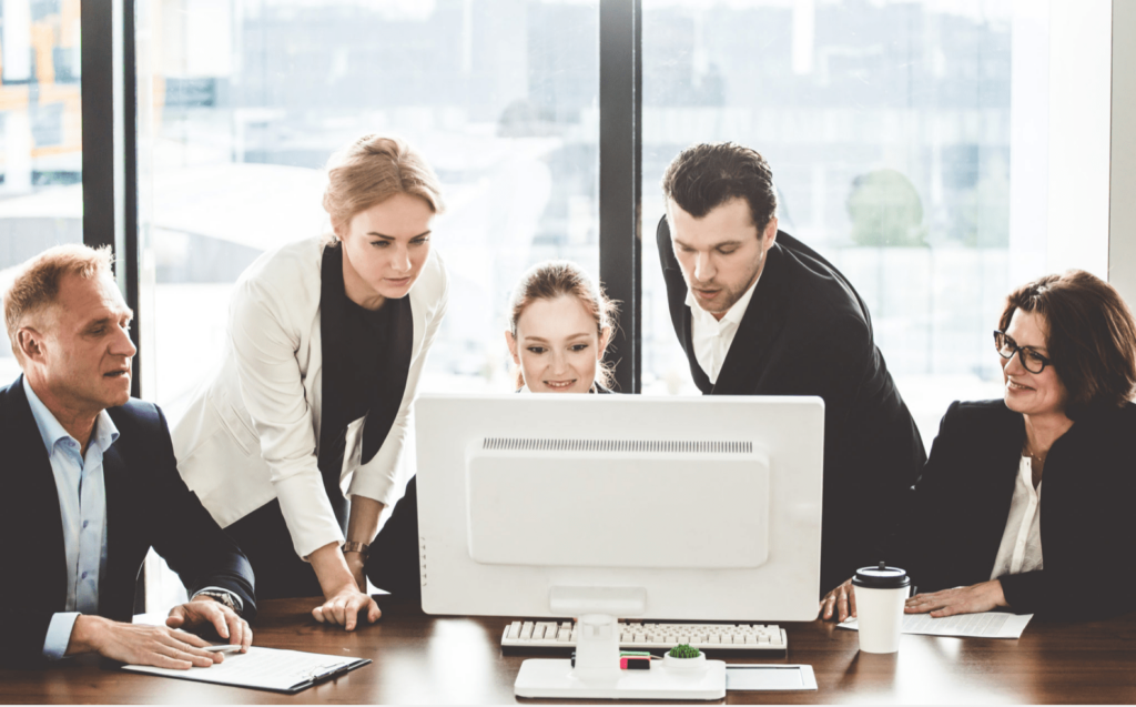 An illustration of virtual collaboration, representing ways to support a remote team.